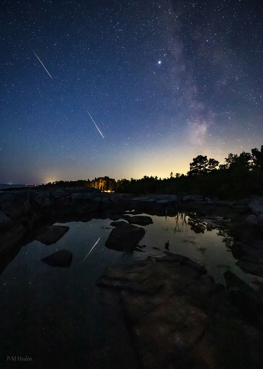 瑞典拍摄的明亮英仙座流星雨 图片