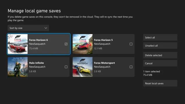 Xbox最新更新:玩家可自主选择删除旧存档 图片