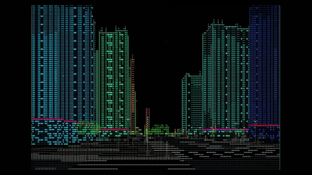一个仅用ASCII字符构建的3D赛博朋克城市 图片